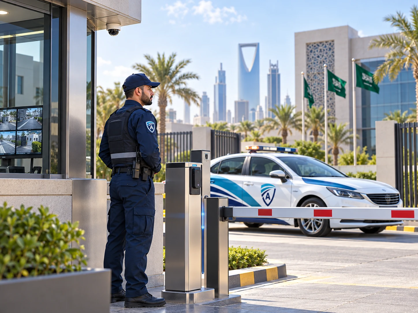 Security guard at a controlled facility entrance